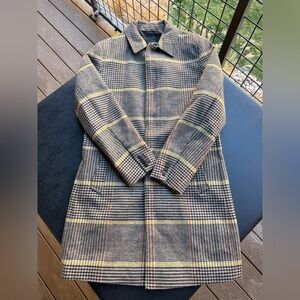 Express Wool-Blend Plaid Overcoat – Grey/Yellow/Brown Check – Small